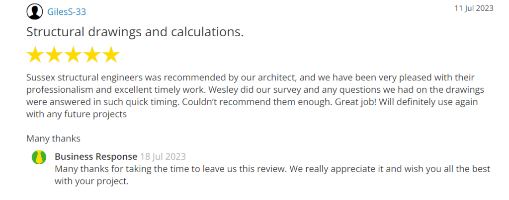 lovely testimonials from our yell and google profiles - sussex structural engineers